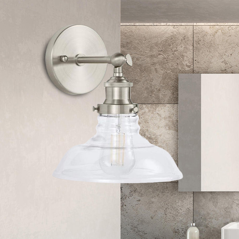 BowLift | Clear Glass Chrome/Nickel Wall Light Barn 1-Bulb Industrial Wall Lamp for the Kitchen