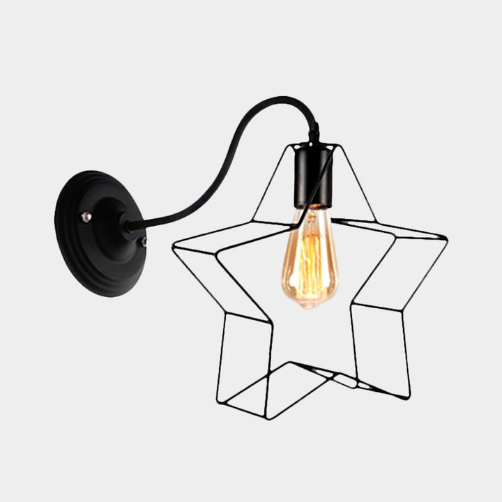 BowLift | Black 1 Light Wall Lamp Retro Style Metal Diamond/Star Wall Light with Cage Shade for Café