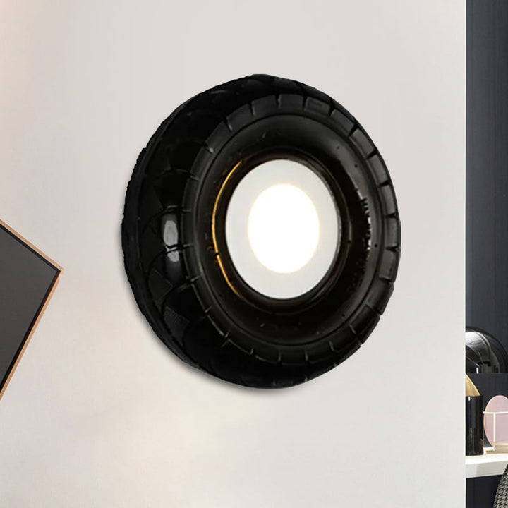 BowLift | Tyre Metallic Wall Light Farmhouse Style LED Corridor Wall Mount Lighting in Black, 10"/16" Width