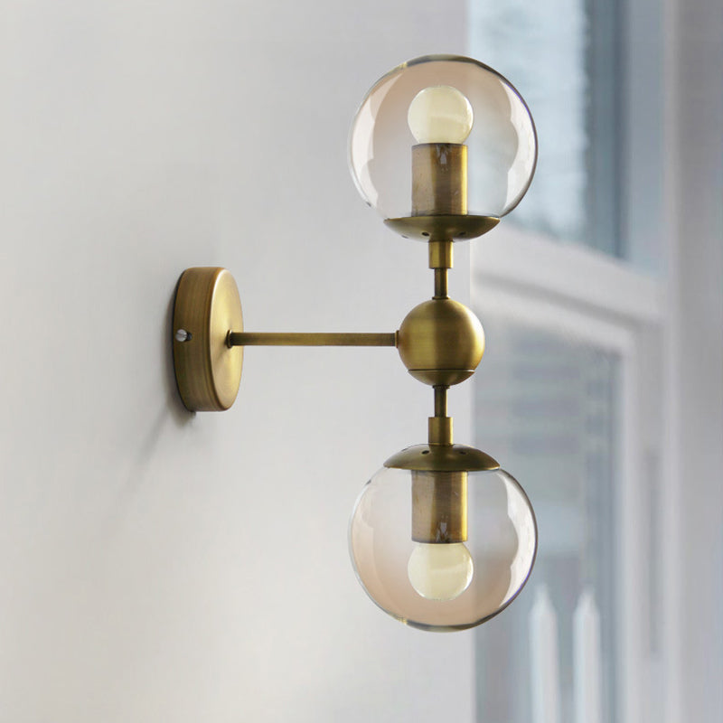BowLift | 1/2-Head Global Wall Mount Light with Amber Glass Shade Modernist Wall Lamp Lighting in Gold for Bedroom
