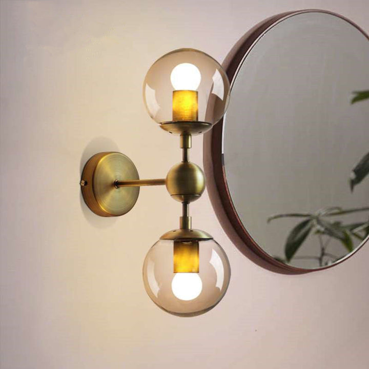 BowLift | 1/2-Head Global Wall Mount Light with Amber Glass Shade Modernist Wall Lamp Lighting in Gold for Bedroom