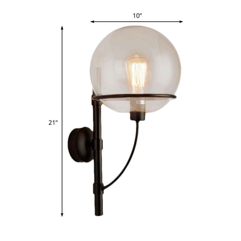 BowLift | 1 Light Globe Wall Lamp Light Fixture Industrial Black Clear Glass Wall Lamp for Coffee Shop