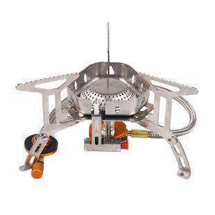 stainless steel folding backpacking gas stove with braided fuel hose and windproof simmer-control regulator Bowlift