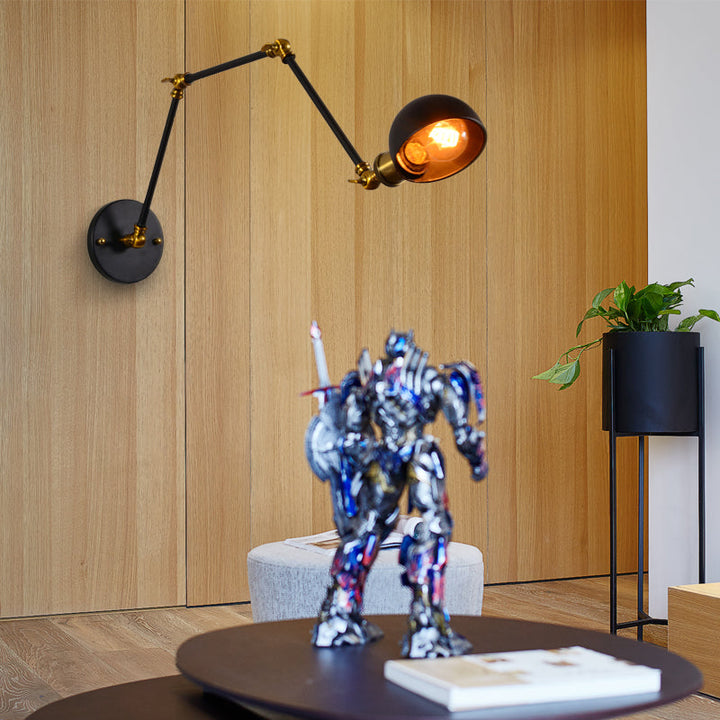 BowLift | 1 head wall-mounted light loft style dome shade metal adjustable wall lamp in black for bedroom