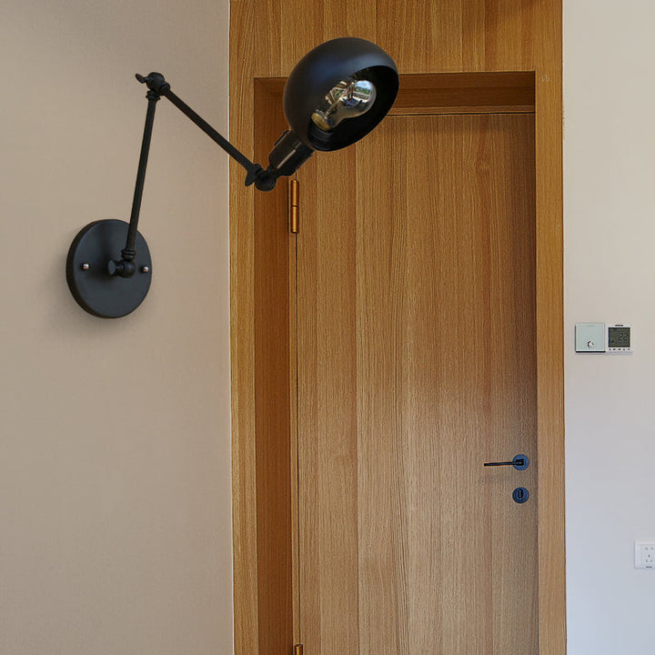 BowLift | 1 head wall-mounted light loft style dome shade metal adjustable wall lamp in black for bedroom