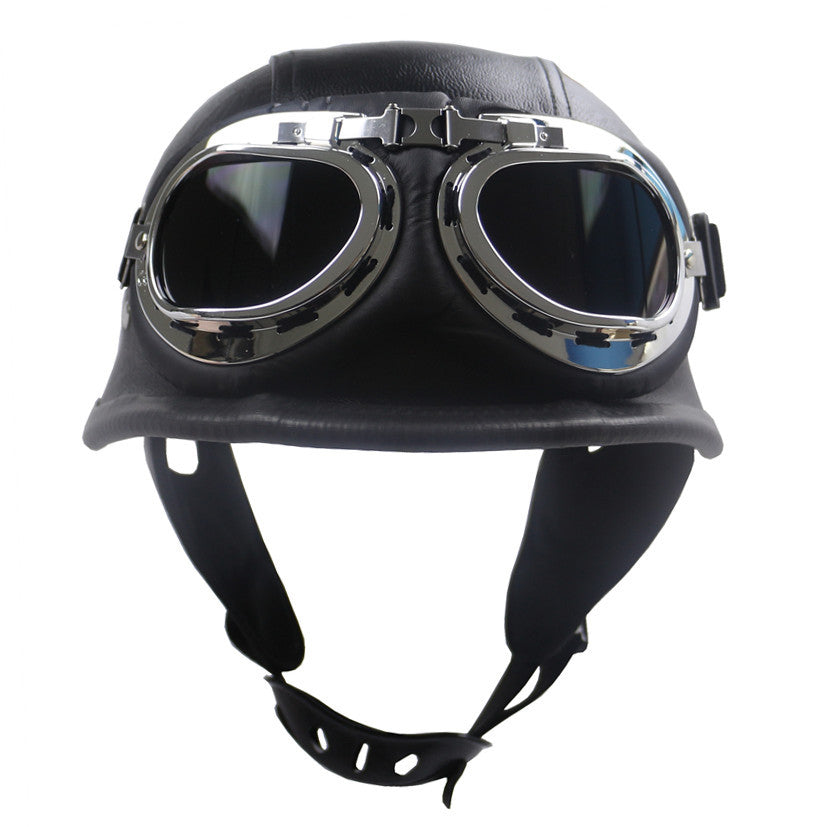 Vintage-Styled Motorcycle Helmet with Integrated Goggles Bowlift