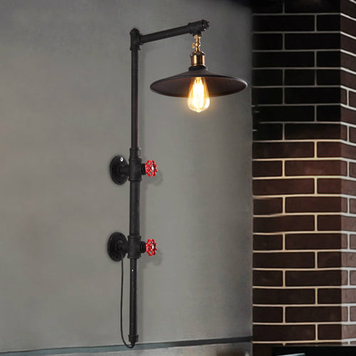BowLift | 1 Light Flat Wall Sconce Lighting with Pipe and Angle Arm Industrial Style Black Metallic Wall Lamp