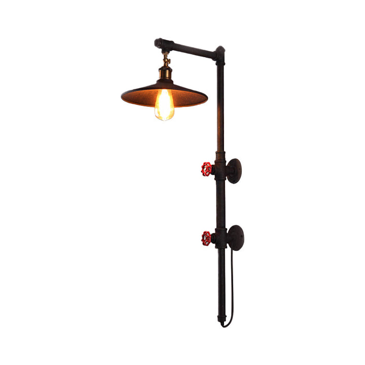 BowLift | 1 Light Flat Wall Sconce Lighting with Pipe and Angle Arm Industrial Style Black Metallic Wall Lamp