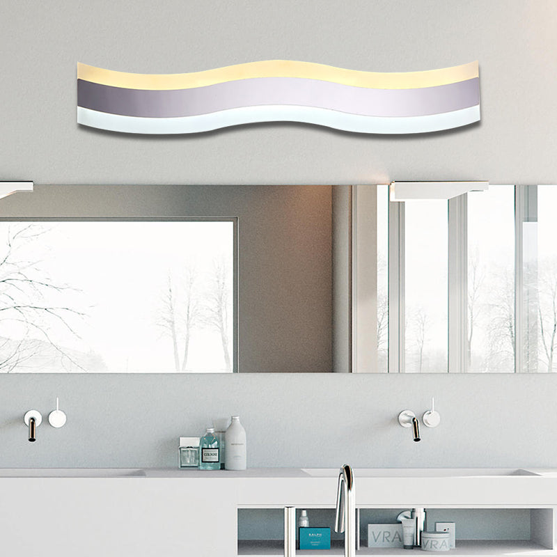 BowLift | Wavy LED Bathroom Light Acrylic Single Light Minimalism Anti-Fog Makeup Mirror Light in Warm/White, 16"/19.5" Wide