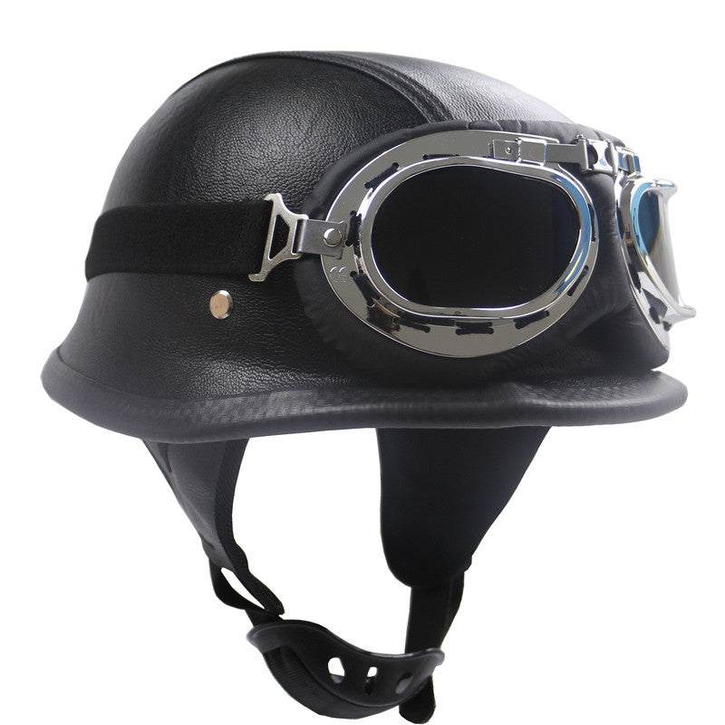 Vintage-Styled Motorcycle Helmet with Integrated Goggles Bowlift