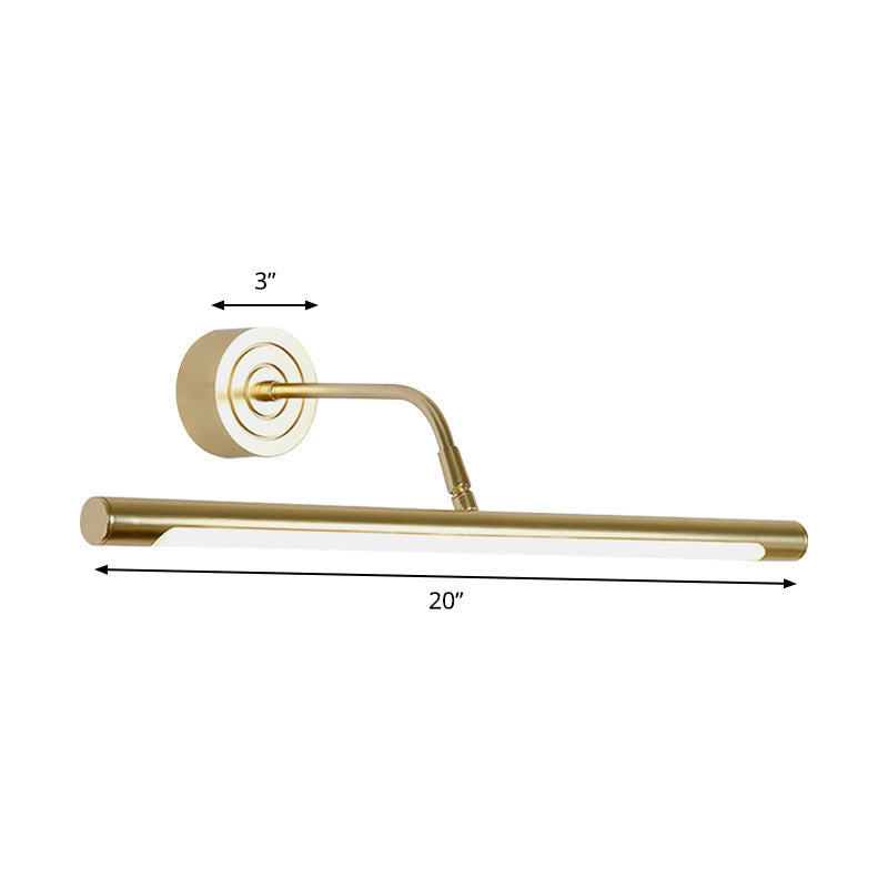BowLift | 16"/20" W Slim Cylindrical Makeup Mirror Light Modernism Metal LED Gold Wall Mount Lamp for Bedroom, Warm/White Lighting