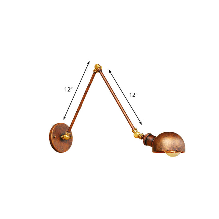BowLift | 4"/6.5" Dia Domed Metal Wall Lamp Fixture Vintage Style 1 Head Study Room Adjustable Wall Light in Rust