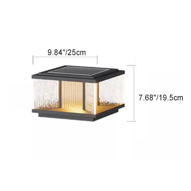 Modern Simplicity Aluminum Square Water-Rippled Glass LED Waterproof Solar Post Lamp Lawn Light For Garden | Bowlift