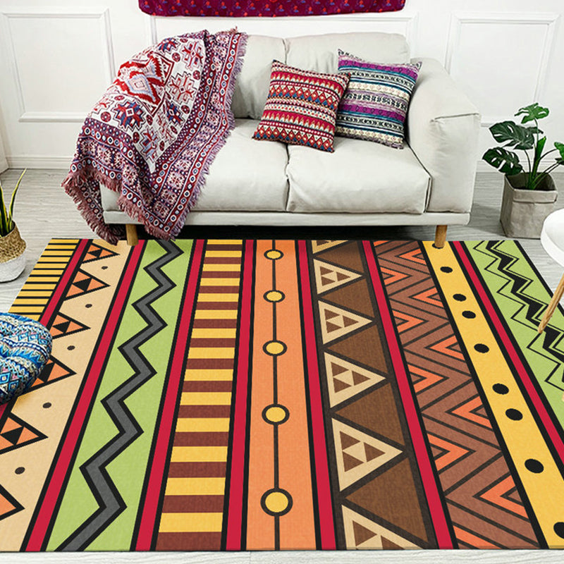 BowLift | Dark Red Americana Tribal Carpet Striped Geometric Polyester Pet Friendly Stain Resistant Rug for Accent Area