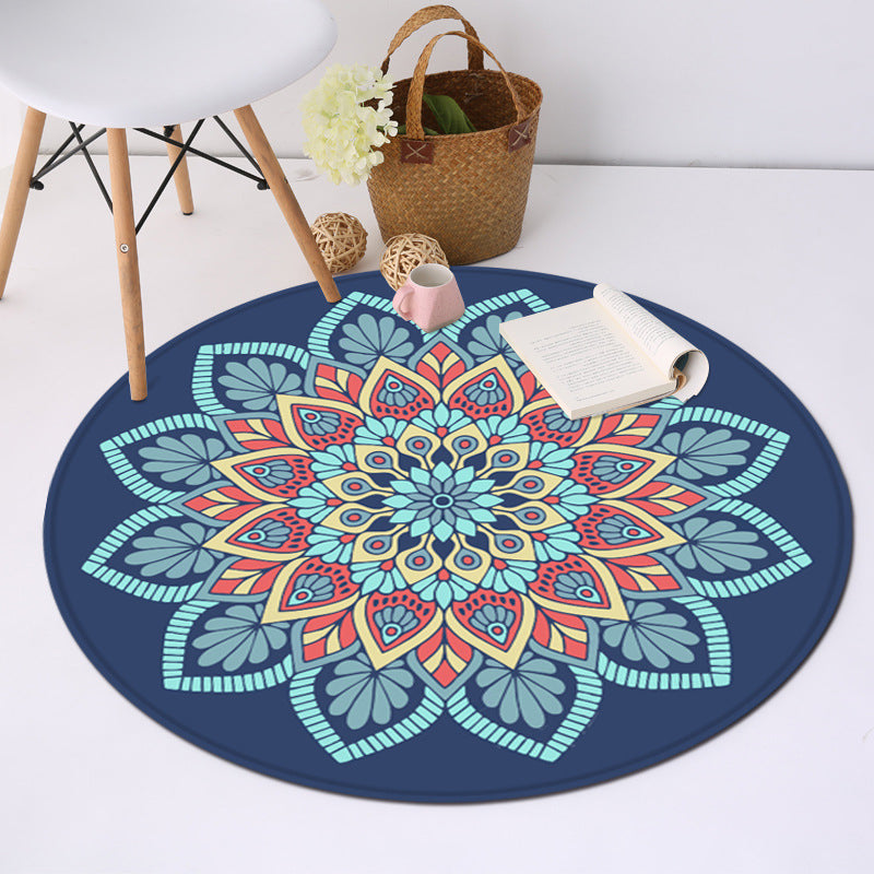 BowLift | Tribal southwestern flower rug blue polyester rug anti-slip mat rug for bedroom