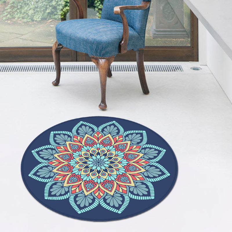 BowLift | Tribal southwestern flower rug blue polyester rug anti-slip mat rug for bedroom