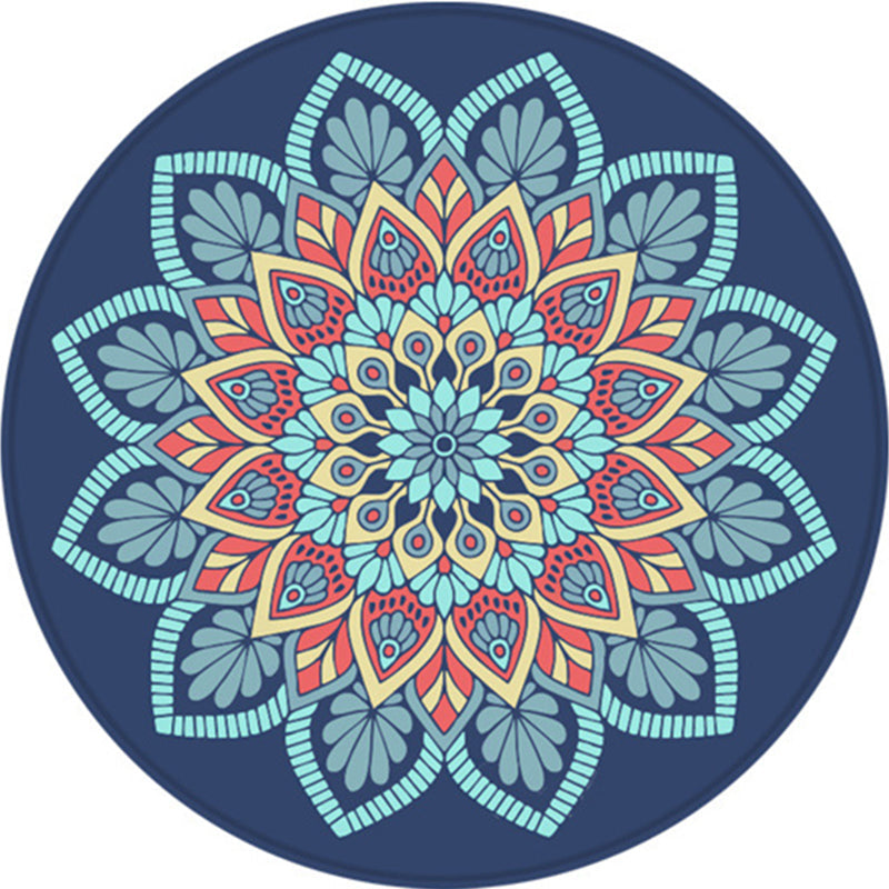 BowLift | Tribal southwestern flower rug blue polyester rug anti-slip mat rug for bedroom