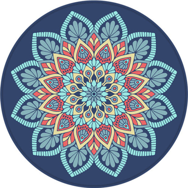 BowLift | Tribal southwestern flower rug blue polyester rug anti-slip mat rug for bedroom