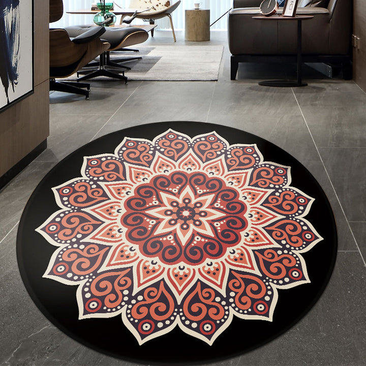 BowLift | Retro Floral Rug Black and Red Moroccan Rug Polyester Non-Slip Back Rug for Bedroom
