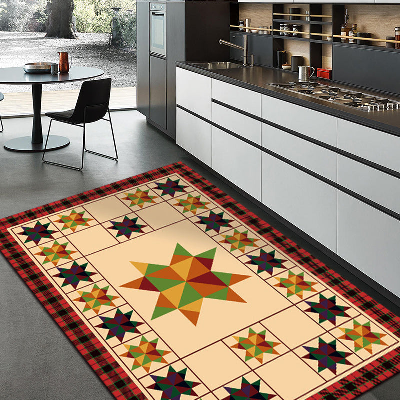 BowLift | Moroccan living room rug in ivory Geometric triangle square print rug polyester anti-slip rug