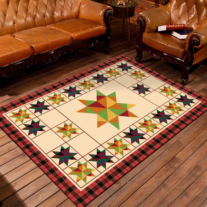 BowLift | Moroccan living room rug in ivory Geometric triangle square print rug polyester anti-slip rug