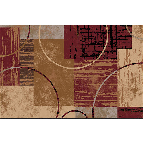 Nordic Modern Carpet in Brown and Red Abstract Circle Rectangle Print Carpet Polyester Washable Carpet for Home Decor | Bowlift