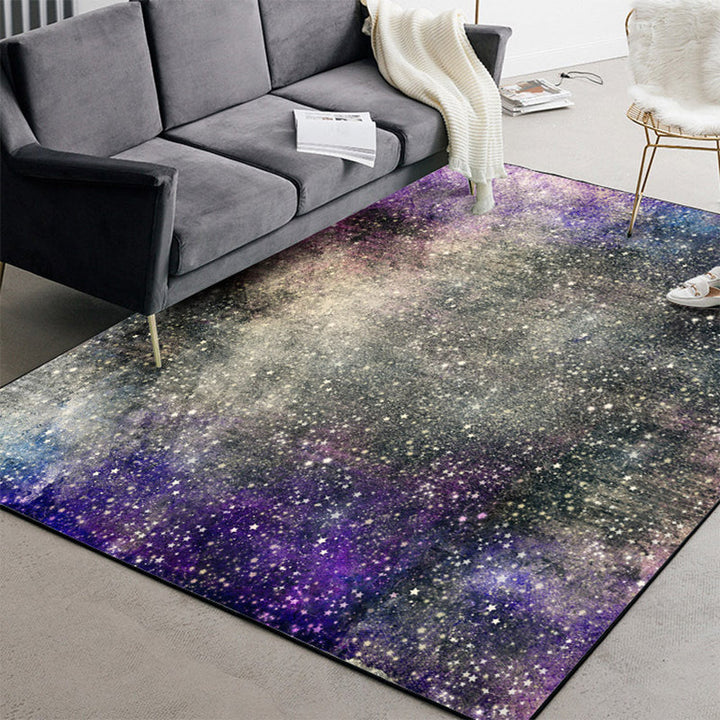 Modern rug for the living room in gray and purple with abstract galaxy star pattern rug polyester washable rug for the area | Bowlift