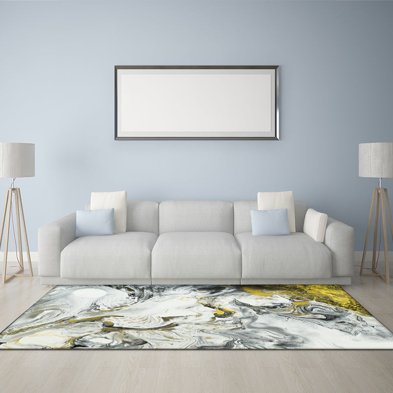 Contemporary modern rug in white abstract color print rug polyester washable rug for the bedroom | Bowlift