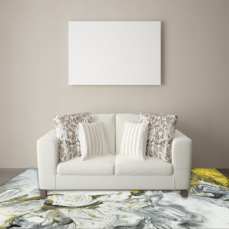 Contemporary modern rug in white abstract color print rug polyester washable rug for the bedroom | Bowlift