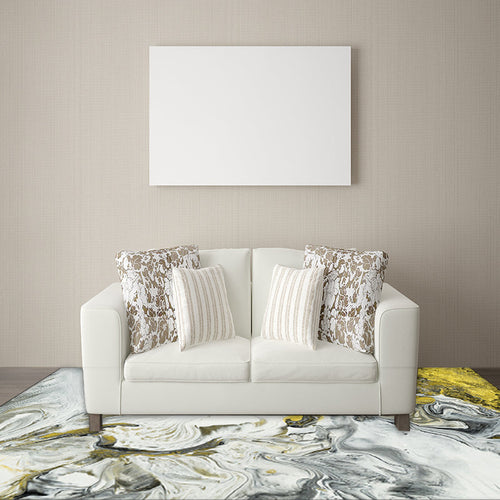 Contemporary modern rug in white abstract color print rug polyester washable rug for the bedroom | Bowlift