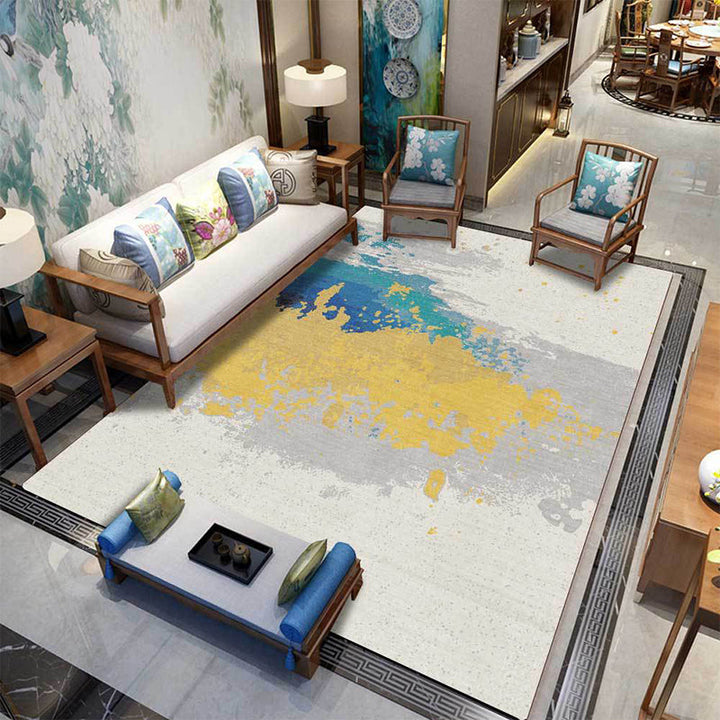 Contemporary modern rug in Ivory Abstract Splash Ink Print area rug polyester washable rug for home decoration | Bowlift