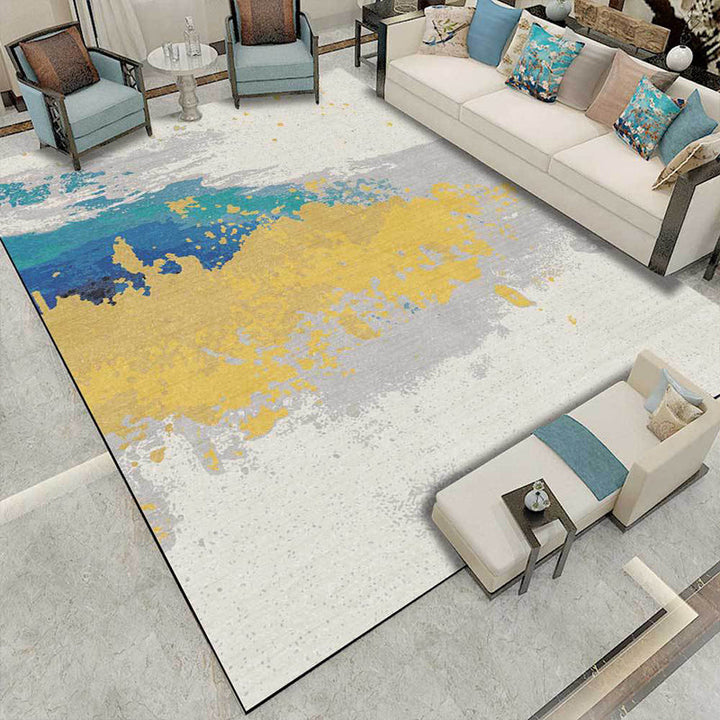 Contemporary modern rug in Ivory Abstract Splash Ink Print area rug polyester washable rug for home decoration | Bowlift