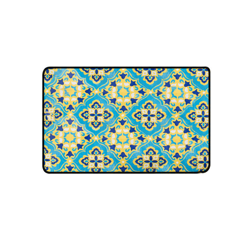 BowLift | Moroccan Living Room Wallpaper in Blue Geometric Floral Design Carpet Polyester Non-Slip Area Rug