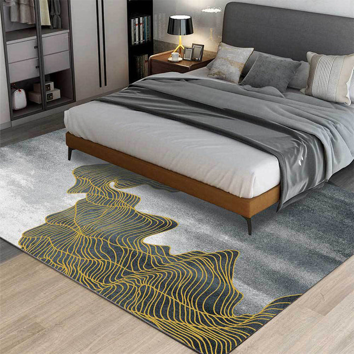 Modern living room rug in gray abstract color block wave pattern rug polyester washable rug for the area | Bowlift