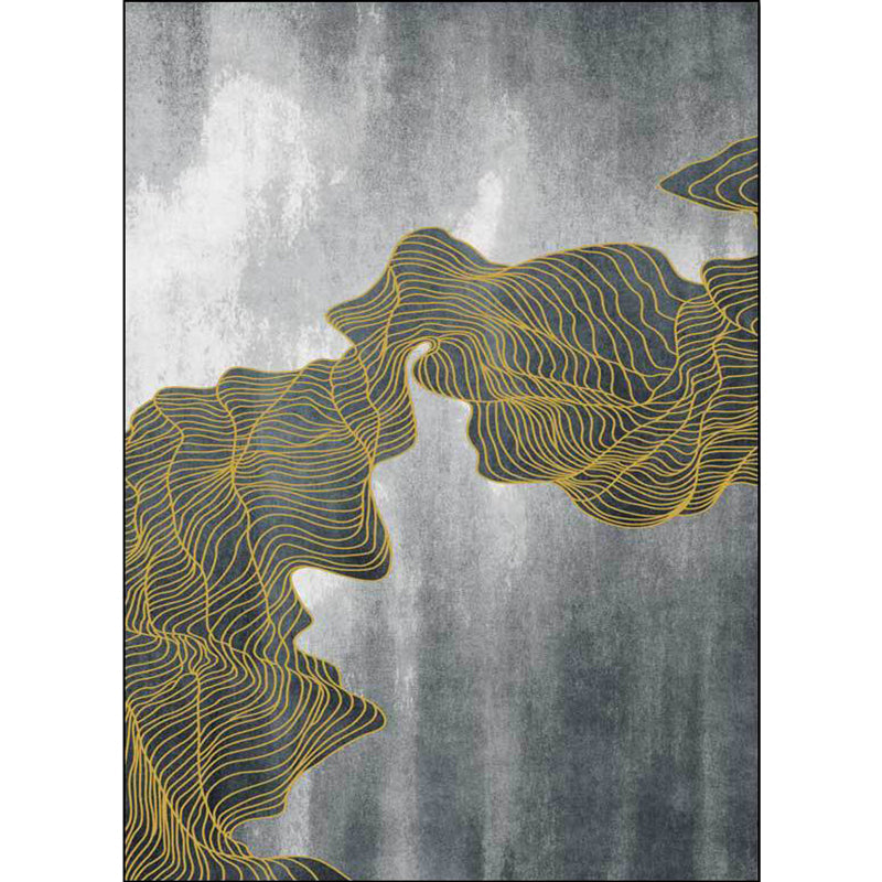 Modern living room rug in gray abstract color block wave pattern rug polyester washable rug for the area | Bowlift