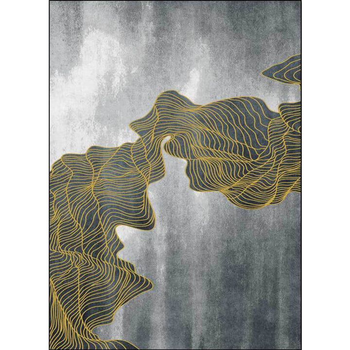 Modern living room rug in gray abstract color block wave pattern rug polyester washable rug for the area | Bowlift
