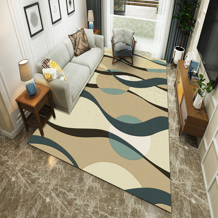 Brown and Green Simple Rug Polyester Striped Abstract Color Block Rug Washable Non-Slip Backing Rectangular Rug for the Living Room | Bowlift