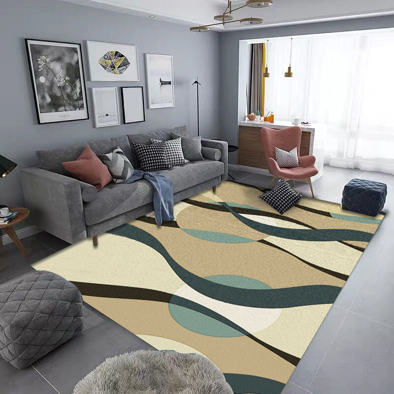 Brown and Green Simple Rug Polyester Striped Abstract Color Block Rug Washable Non-Slip Backing Rectangular Rug for the Living Room | Bowlift