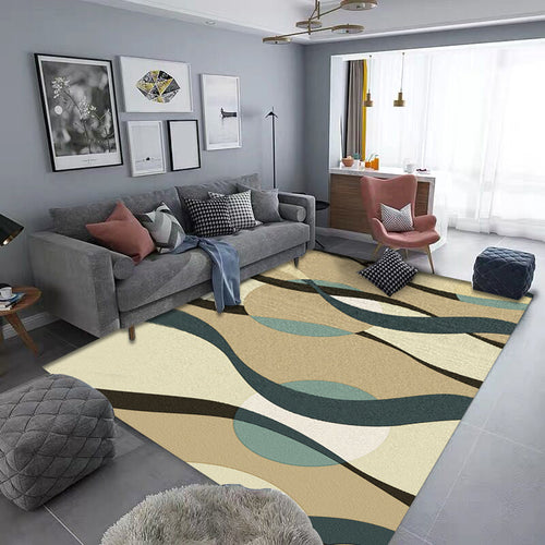 Brown and Green Simple Rug Polyester Striped Abstract Color Block Rug Washable Non-Slip Backing Rectangular Rug for the Living Room | Bowlift