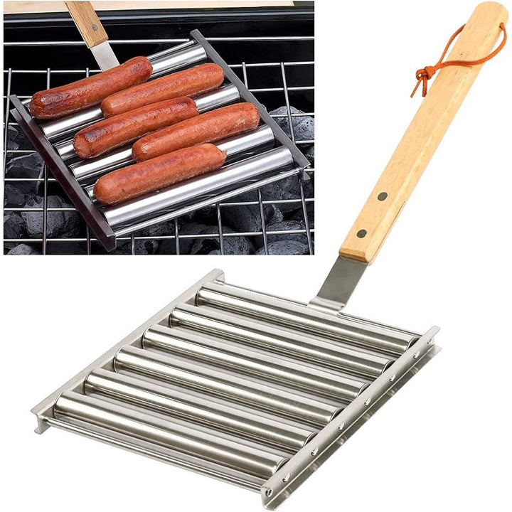 Rotating Hot Dog Grill Rack with Detachable Wood Handle Bowlift