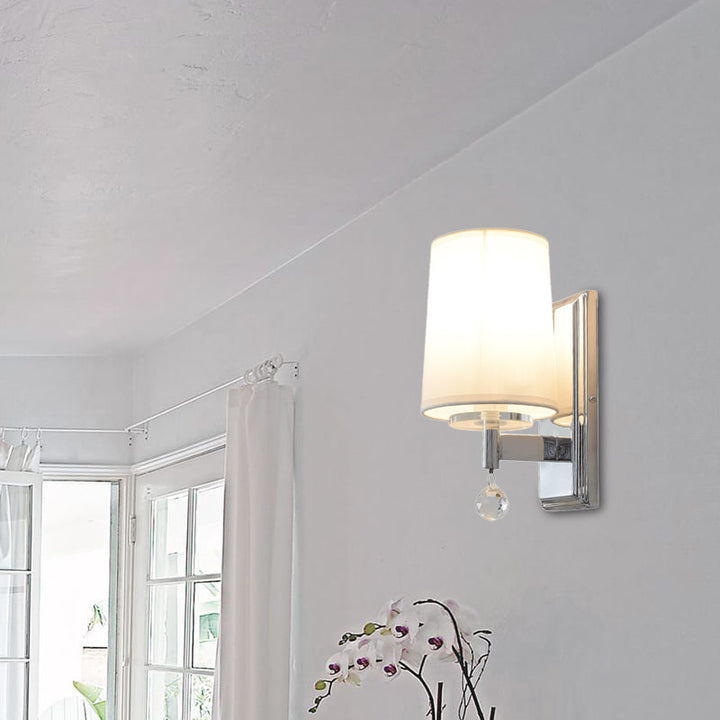 BowLift | Fabric Cone Shade Wall Lamp with Crystal Ball Decoration Modern Style 1 Head Wall Light in Chrome