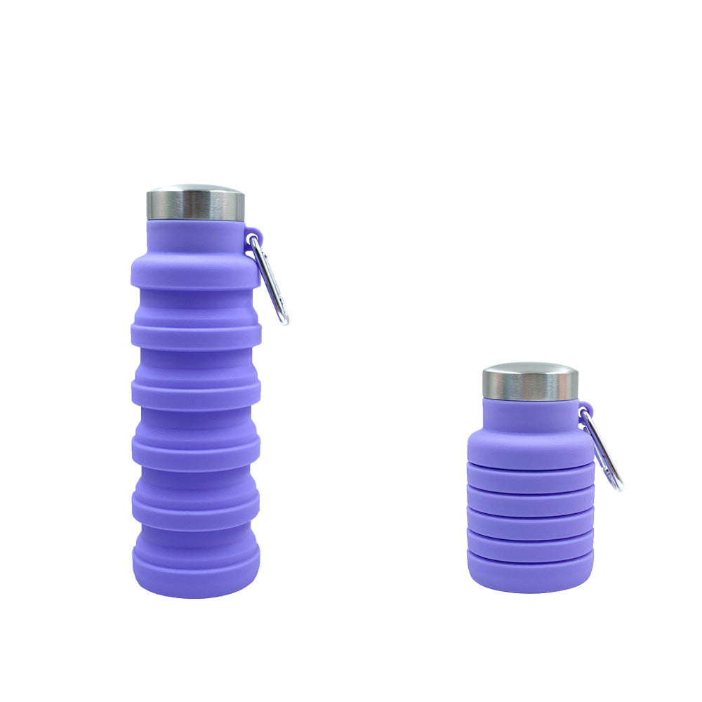 Women practical and compact silicone drinking bottle with carabiner and stainless steel cap Bowlift