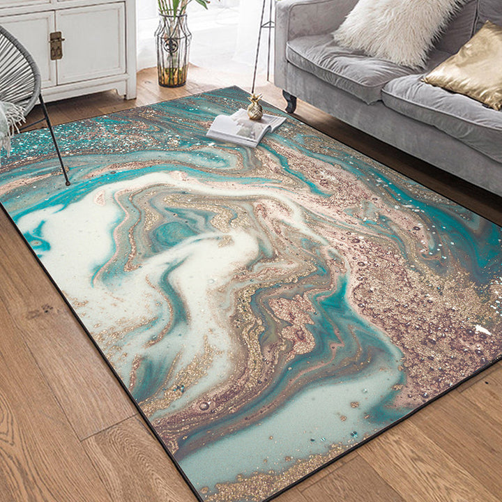 Green novelty carpet polyester watercolor pattern carpet washable non-slip backing rug for the living room | Bowlift