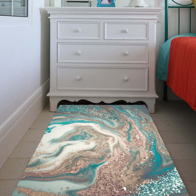 Green novelty carpet polyester watercolor pattern carpet washable non-slip backing rug for the living room | Bowlift