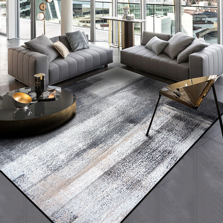 Industry Brushstroke Painting Pattern Rug Gray Polyester Rug Washable Non-Slip Mat Rug for Bedroom | Bowlift