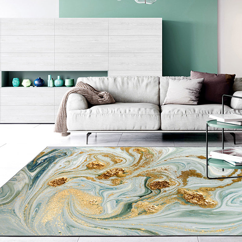 Casual watercolor pattern rug gold and light green polyester rug washable non-slip back living room rug for bedroom | Bowlift