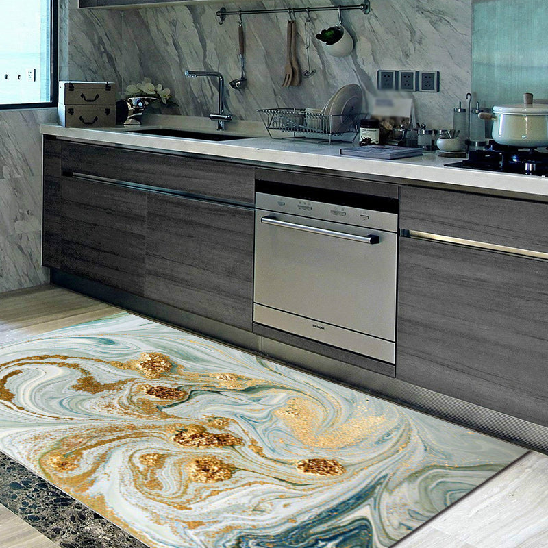 Casual watercolor pattern rug gold and light green polyester rug washable non-slip back living room rug for bedroom | Bowlift