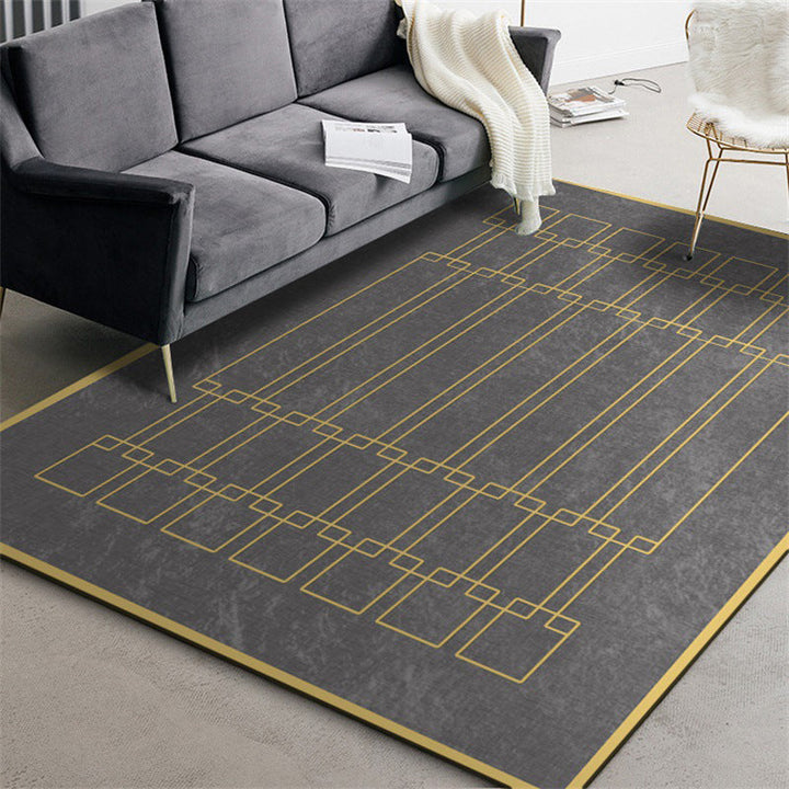 Modern living room rug in gray geometric rectangular printed rug polyester washable non-slip backing rug for the area | Bowlift