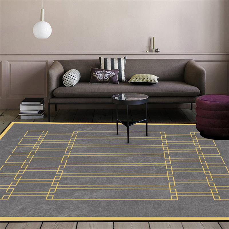 Modern living room rug in gray geometric rectangular printed rug polyester washable non-slip backing rug for the area | Bowlift