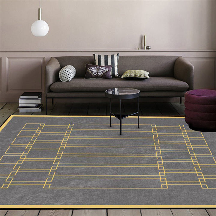 Modern living room rug in gray geometric rectangular printed rug polyester washable non-slip backing rug for the area | Bowlift